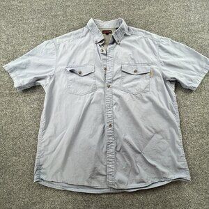Wolverine Mens XL Short Sleeve Button Down Shirt Light Blue Cotton Vented Back